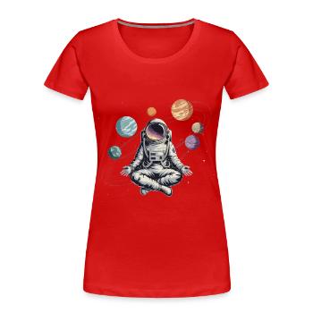 Astronaut Yoga Meditation Weltraum Planeten Umlaufbahn - Frauen Premium Bio T-Shirt - Rot - Vorne - Mia (176cm)