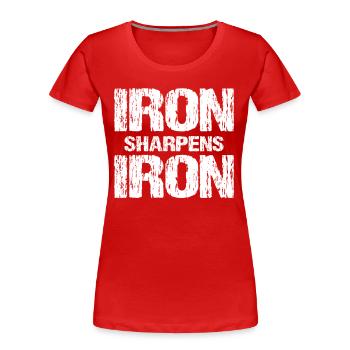 Iron Sharpens Iron Christian Workout Iron - Women's Premium Organic T-Shirt - red - Front - Mia (176cm)