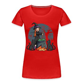 Hexe mit Kessel - Frauen Premium Bio T-Shirt - Rot - Vorne - Mia (176cm)