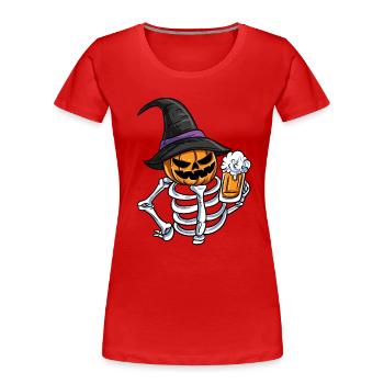 Squelette Citrouille Visage - T-shirt bio Premium Femme - rouge - Devant - Mia (176cm)