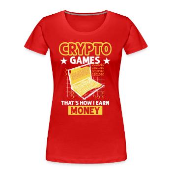 Crypto Games Cryptocurrency Investor - Women's Premium Organic T-Shirt - red - Front - Mia (176cm)