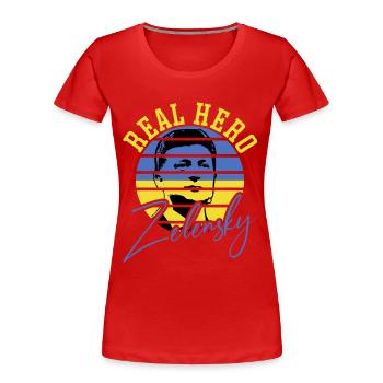 Véritable héros Zelensky - T-shirt bio Premium Femme - rouge - Devant - Mia (176cm)