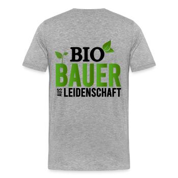 Grüner Bauer Logo Pflanzdesign - Männer Premium Bio T-Shirt - Grau meliert - Hinten - Damien (186cm)