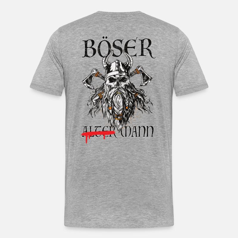 Böser Wikinger-Krieger Grafik - Männer Premium Bio T-Shirt - Grau meliert