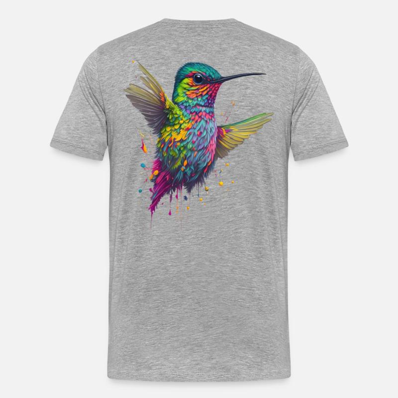 Explosion de couleurs Hummingbird Artwork - T-shirt bio Premium Homme - gris chiné