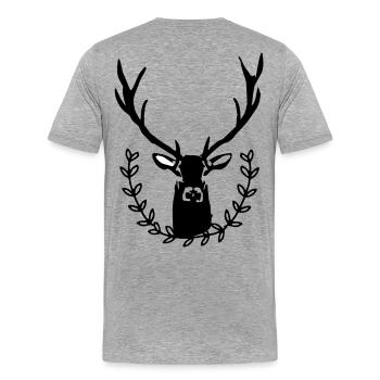 Cerf avec couronne de laurier - T-shirt bio Premium Homme - gris chiné - Dos - Damien (186cm)