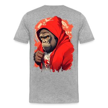 Gorille à capuche rouge - T-shirt bio Premium Homme - gris chiné - Dos - Damien (186cm)