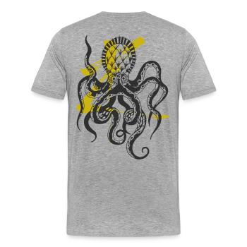 Pieuvre / Calmar / Monstre marin / Pieuvre - T-shirt bio Premium Homme - gris chiné - Dos - Damien (186cm)