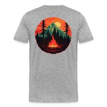 Outdoor Romantik - Lagerfeuer im Bergpanorama - Männer Premium Bio T-Shirt - Grau meliert - Hinten - Damien (186cm)