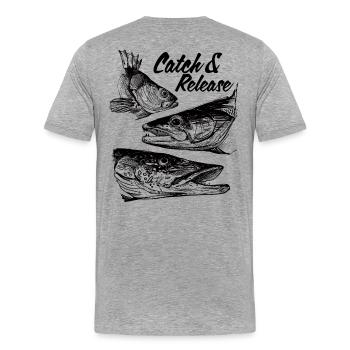 Capture et remise à l’eau - T-shirt bio Premium Homme - gris chiné - Dos - Damien (186cm)