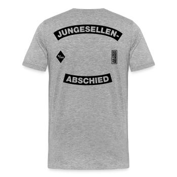 Cadre d’enterrement de vie de garçon (style EVJ MC) - T-shirt bio Premium Homme - gris chiné - Dos - Damien (186cm)