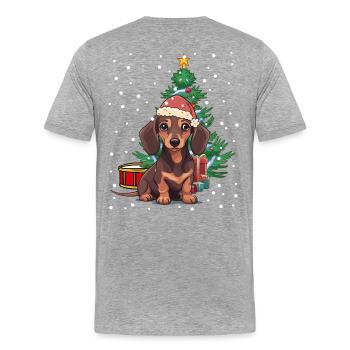 Weihnachten Bescherung Hund Dackel Xmas Nikolaus - Männer Premium Bio T-Shirt - Grau meliert - Hinten - Damien (186cm)