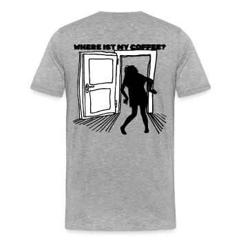 Les amateurs de café – Le sauveur des du matin - T-shirt bio Premium Homme - gris chiné - Dos - Damien (186cm)