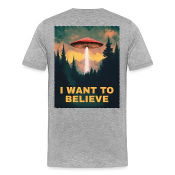 Mashroom X 'Je veux croire' - T-shirt bio Premium Homme - gris chiné - Dos - Damien (186cm)