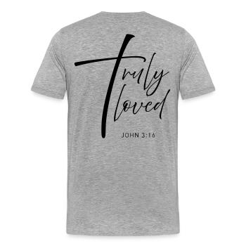 CROSS truly loved - Männer Premium Bio T-Shirt - Grau meliert - Hinten - Damien (186cm)