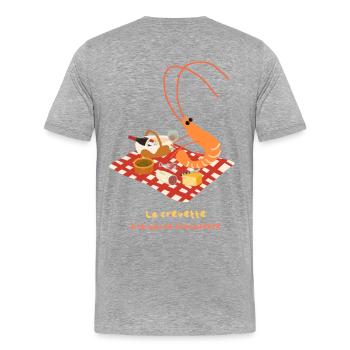La crevette à la bonne franquette, apéro français - T-shirt bio Premium Homme - gris chiné - Dos - Damien (186cm)