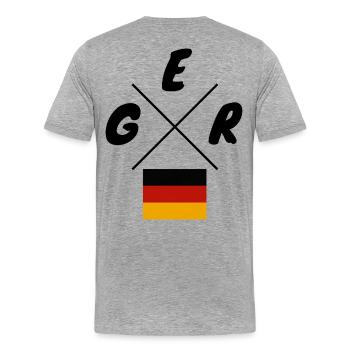Deutsche Flaggen GER Schriftzug - Männer Premium Bio T-Shirt - Grau meliert - Hinten - Damien (186cm)