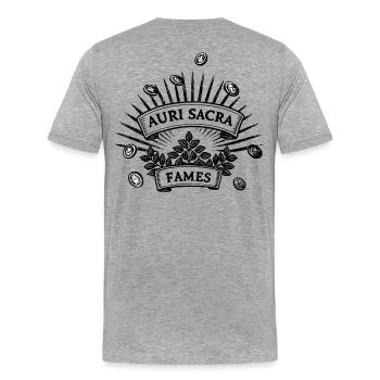 Auri sacra fames  Cursed hunger for gold - Men's Premium Organic T-Shirt - heather grey - Back - Damien (186cm)
