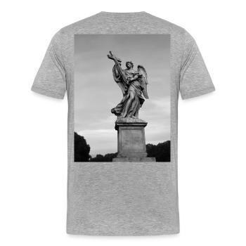 Engelstatue mit Kreuz in Grau - Männer Premium Bio T-Shirt - Grau meliert - Hinten - Damien (186cm)