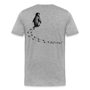 Pinguin But why Antarktis Berg Meme Backprint - Männer Premium Bio T-Shirt - Grau meliert - Hinten - Damien (186cm)