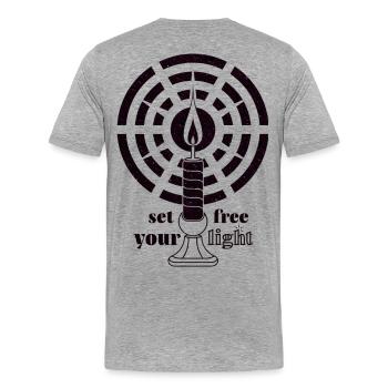 Dark Magenta Glow – Bougie Art déco minimaliste - T-shirt bio Premium Homme - gris chiné - Dos - Damien (186cm)
