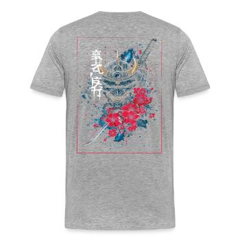 Oni - japanischer Dämon Samurai - Männer Premium Bio T-Shirt - Grau meliert - Hinten - Damien (186cm)