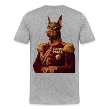 Dobermann Portrait: Der Königliche General - Männer Premium Bio T-Shirt - Grau meliert - Hinten - Damien (186cm)