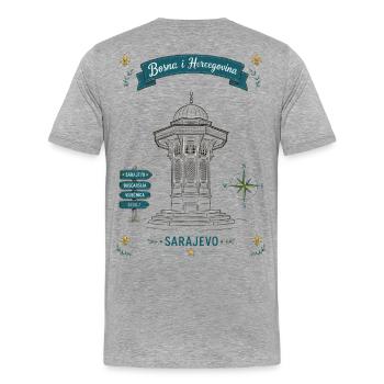 Sarajevo Denkmal Laternen-Motiv - Männer Premium Bio T-Shirt - Grau meliert - Hinten - Damien (186cm)