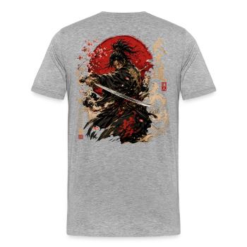 Samurai – Japan Warrior Streetwear Design - Männer Premium Bio T-Shirt - Grau meliert - Hinten - Damien (186cm)