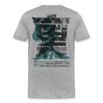 URA Omote Large Kanji Budo Martialarts Aïkido - T-shirt bio Premium Homme - gris chiné - Dos - Damien (186cm)