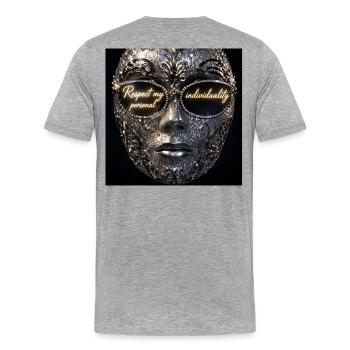 Masque étincelant d’individualité - T-shirt bio Premium Homme - gris chiné - Dos - Damien (186cm)