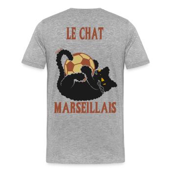 Le Chat Marseillais Ballon Foot - T-shirt bio Premium Homme - gris chiné - Dos - Damien (186cm)