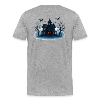 Blaues Spukhaus im Mondlicht - Männer Premium Bio T-Shirt - Grau meliert - Hinten - Damien (186cm)