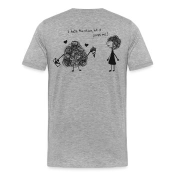 i hate the chaos but it loves me - Men's Premium Organic T-Shirt - heather grey - Back - Damien (186cm)