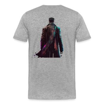 Lone swordsman on his way - Men's Premium Organic T-Shirt - heather grey - Back - Damien (186cm)