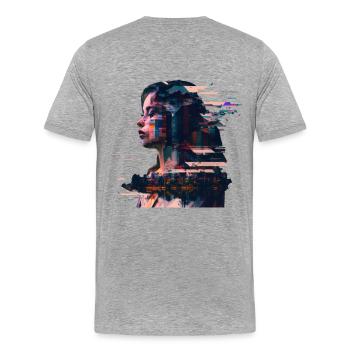 Portrait einer Frau mit einer Stadt - Männer Premium Bio T-Shirt - Grau meliert - Hinten - Damien (186cm)