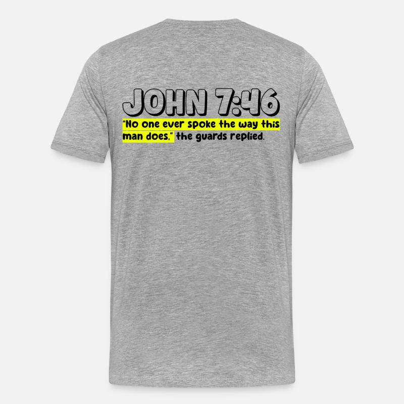 Johannes 7:46 | Bibelzitat - Männer Premium Bio T-Shirt - Grau meliert