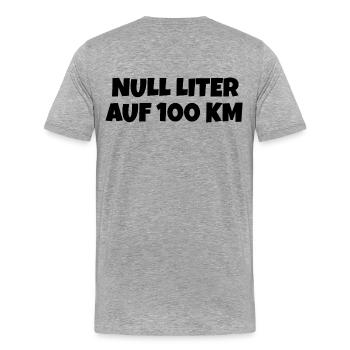 Null Liter auf 100 Km Fahrrad Spruch - Männer Premium Bio T-Shirt - Grau meliert - Hinten - Damien (186cm)