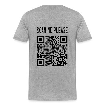 Scanne mich QR Code für Motivation - Männer Premium Bio T-Shirt - Grau meliert - Hinten - Damien (186cm)