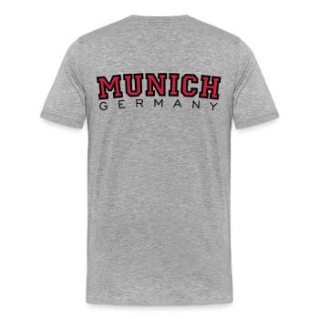 München Munich Germany (Schwarz/Rot) - Männer Premium Bio T-Shirt - Grau meliert - Hinten - Damien (186cm)