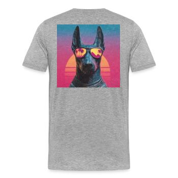 Anubis Synthwave - Dieu en vacances - T-shirt bio Premium Homme - gris chiné - Dos - Damien (186cm)