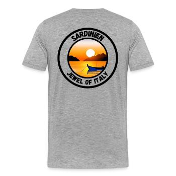 Sardinien - Jewel of Italy - Männer Premium Bio T-Shirt - Grau meliert - Hinten - Damien (186cm)