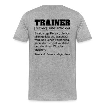 Trainer Definition - Männer Premium Bio T-Shirt - Grau meliert - Hinten - Damien (186cm)