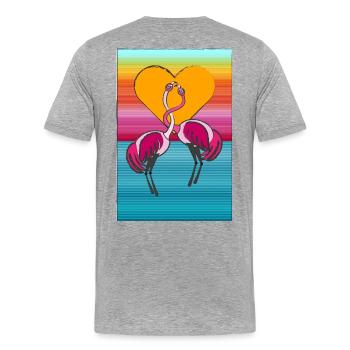 2 Liebende Flamingos - Männer Premium Bio T-Shirt - Grau meliert - Hinten - Damien (186cm)