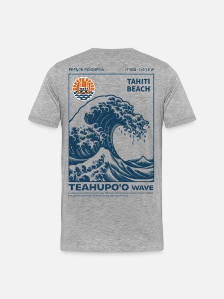 Teahupo'o Wave Tahiti Ocean Blue - Men's Premium Organic T-Shirt - heather grey