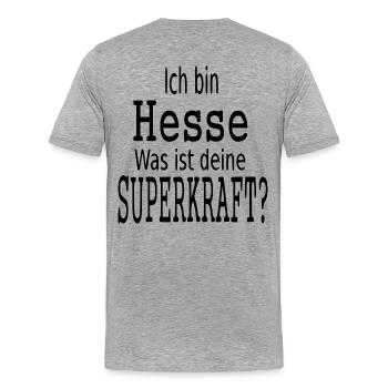 Hessen mit Superkraft - Männer Premium Bio T-Shirt - Grau meliert - Hinten - Damien (186cm)