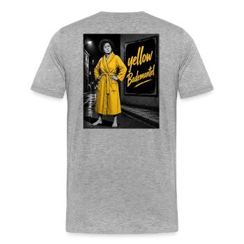Gelber Bademantel Citylook - Männer Premium Bio T-Shirt - Grau meliert - Hinten - Damien (186cm)