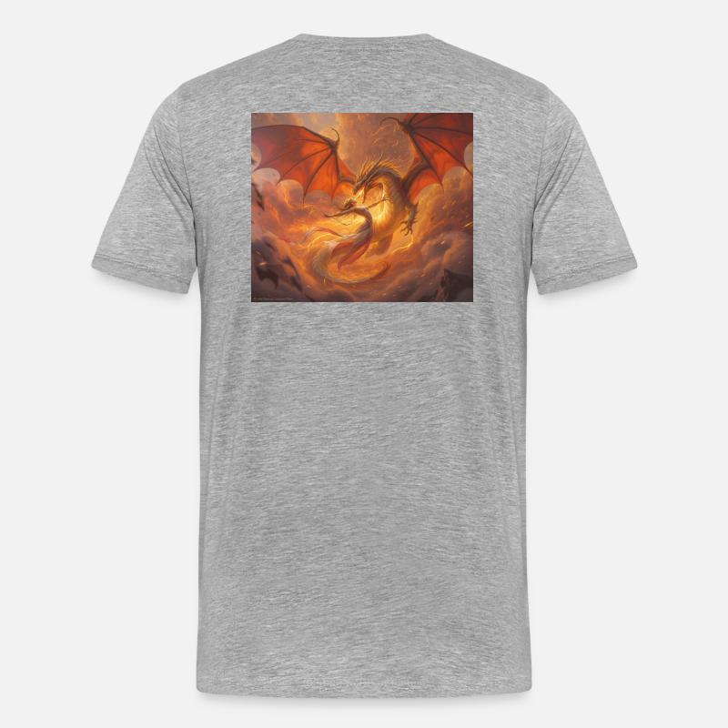 Feuerdrache mit Phönix auf den Wolken - Männer Premium Bio T-Shirt - Grau meliert