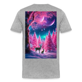 Neon-Winterhirsch-Traum - Männer Premium Bio T-Shirt - Grau meliert - Hinten - Damien (186cm)