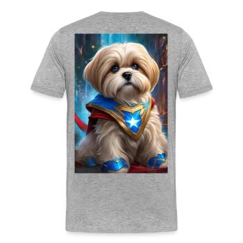Héros Chiot Starcrest Cape - T-shirt bio Premium Homme - gris chiné - Dos - Damien (186cm)